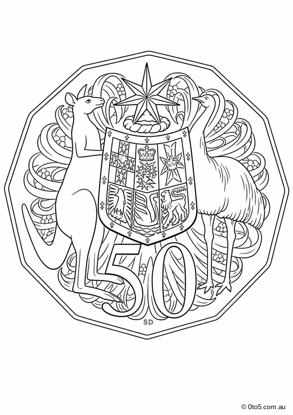 Australian 50 Cent Coin Coloring Page preview