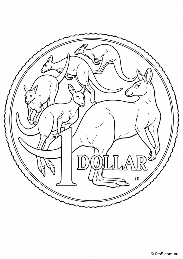 Australian One Dollar Coin Coloring Page preview
