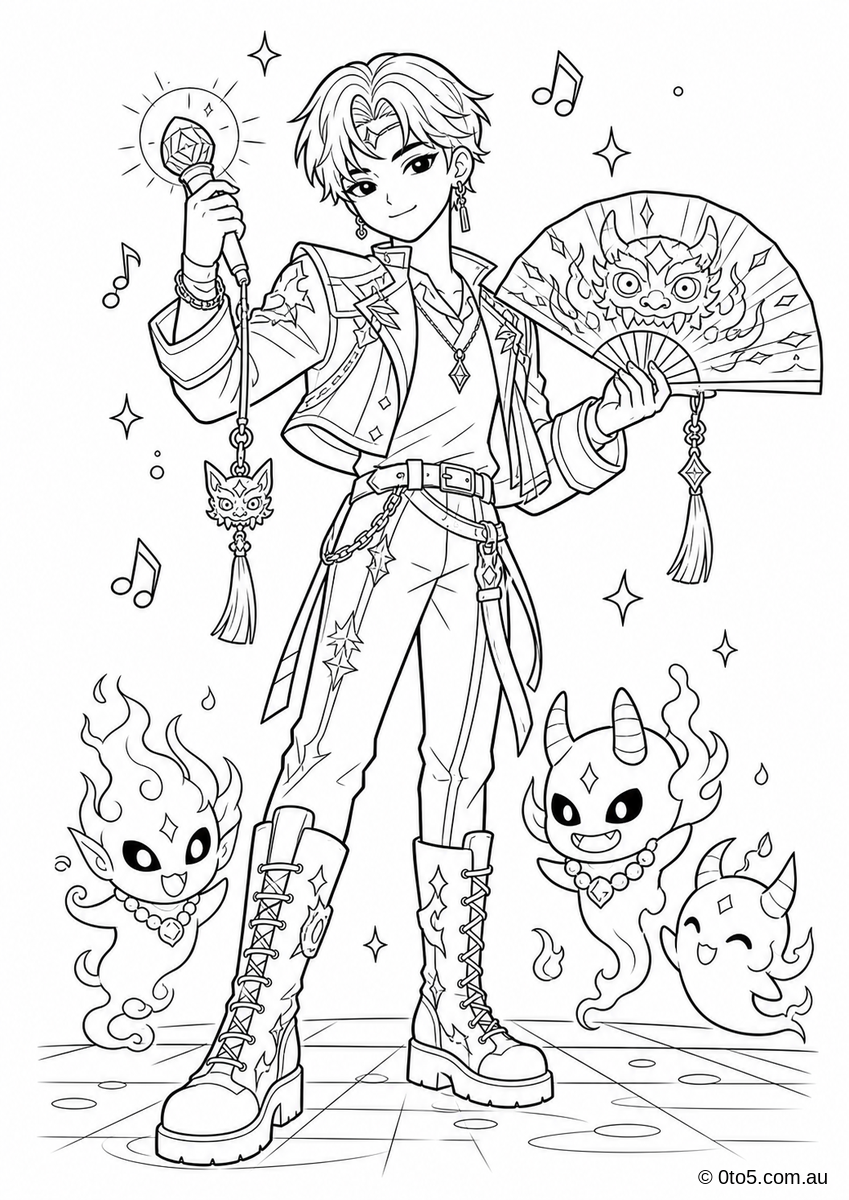 K-Pop Demon Hunter Singer Coloring Page preview