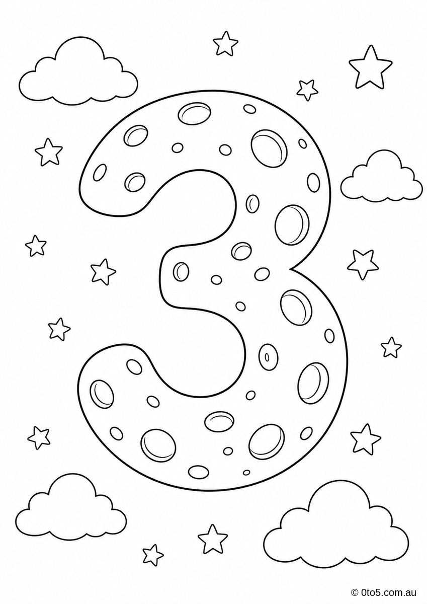 Moon Number 3 Coloring Page thumbnail