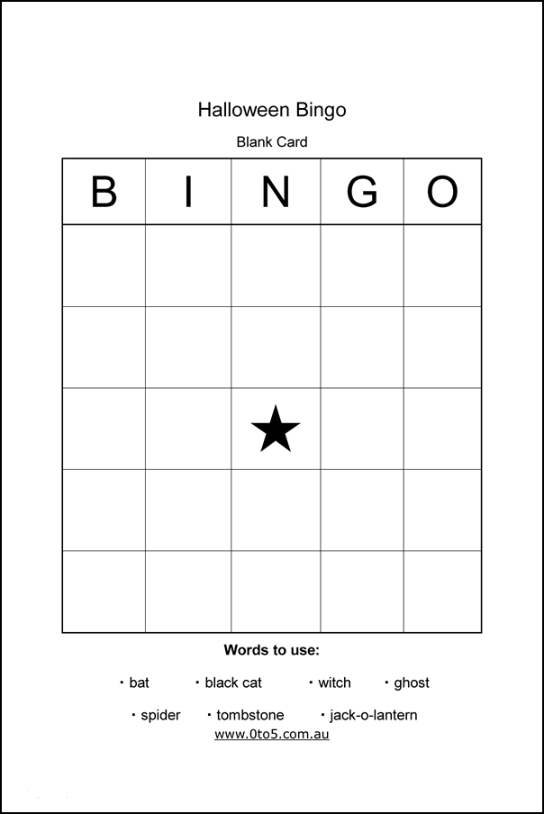 Halloween Bingo Blank Card printable template