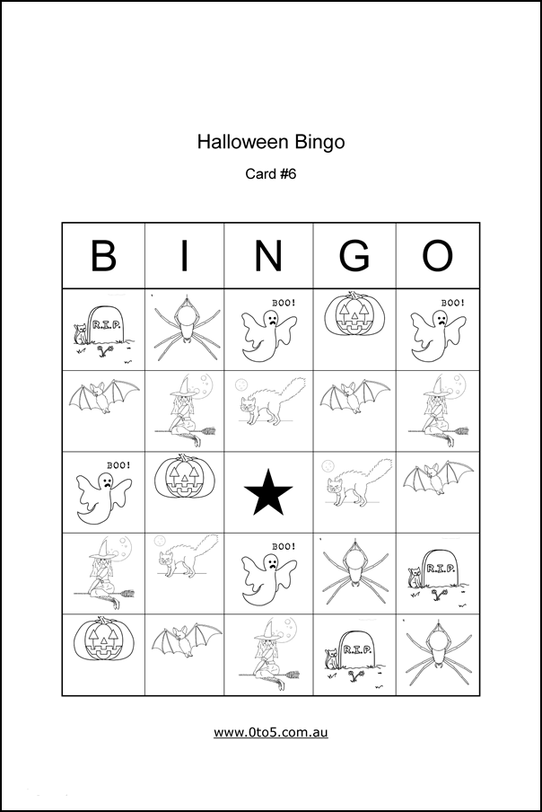 Halloween Bingo Card #1 printable template