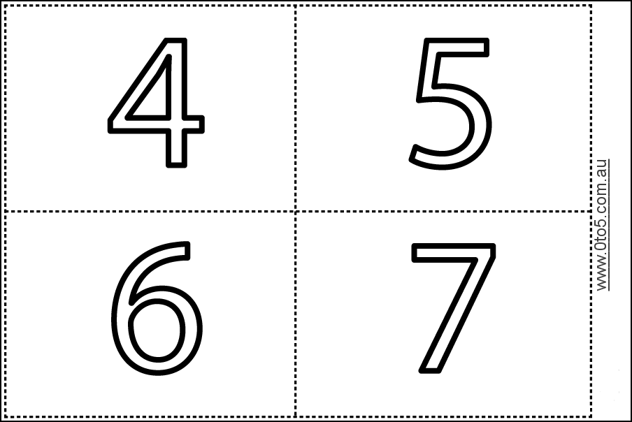 Number & Math Cards 4,5,6,7 printable template